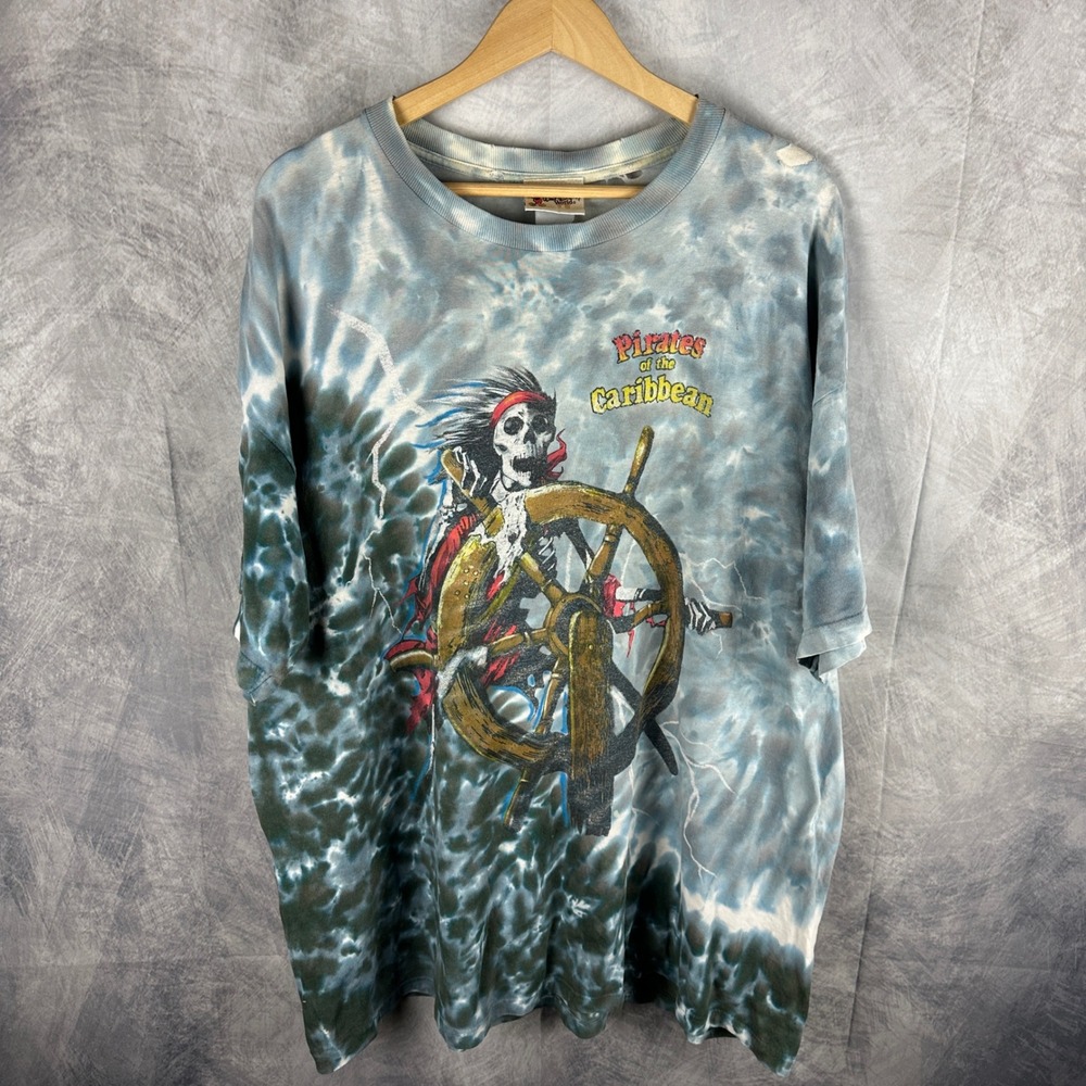 VTG Walt Disney World Pirates of the Caribbean Tie Dye T Shirt Mens Distressed